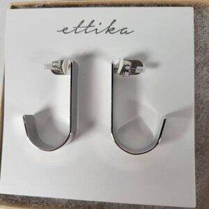 NWT Ettika Silver Plated Chunky Artsy Abstract J Hook Dangle Earrings